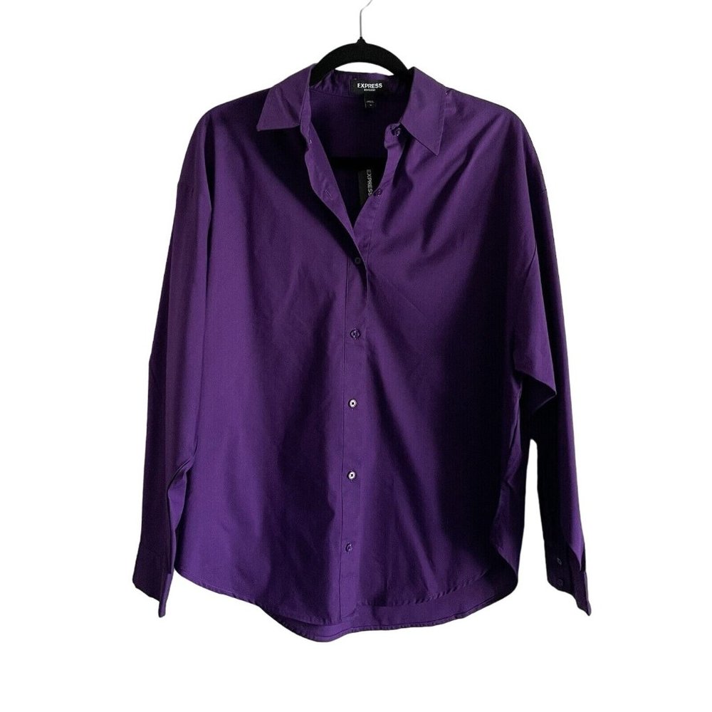Express Women M Purple Oversized Boxy Poplin Boyfriend Portofino Shirt NWT